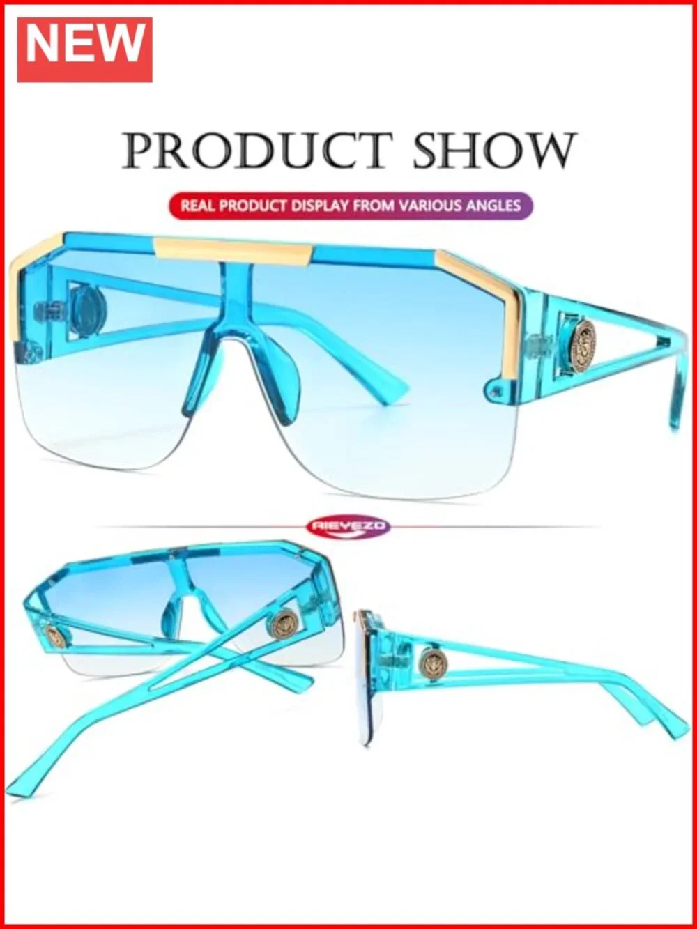 Oversized Square Sunglasses Unisex Metal Frame Shield Lens Retro Shades